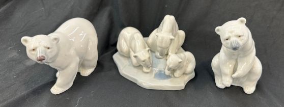 Selection of 3 Lladro Polar bear ornaments, all in good overall condition