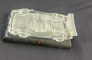 Hofbauer glass Lamborghini on a wooden base Length 7 inches by 2.5 inches