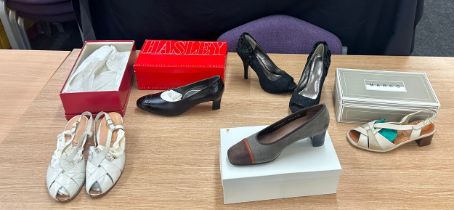 5 pairs of shoes, Bally 6.5, Hasley Paris 6.5, Marco size 7, Ort size 5, Lulu Townsend size 4