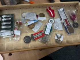 Selection of assorted replica medals includes french, British Fire, captains medals etc