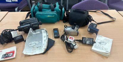 Two cameras with bags and accessories to include Canon Elura and a Panasonic NV-S90 - untested