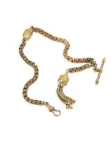 Hallmarked ladies T bar bracelet with tassel fob, overall length 44cm, approximate overall weight