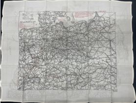 WW2 British RAF Silk Escape Map of France and Germany. Code letter 9C(a) / 9U/R. Double sided