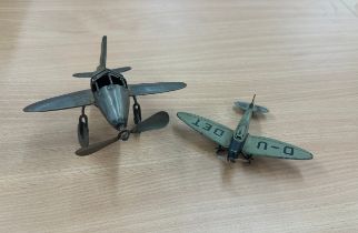 Two tin/metal model planes one German D-U DET