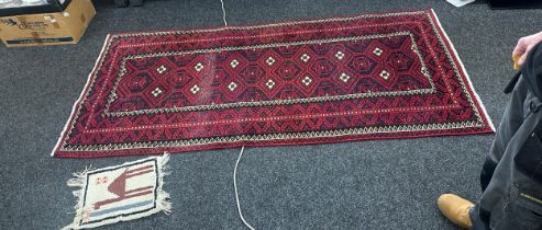 Afghan hall carpet together with small wool carpet from Morocco