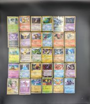 A collection of 30 Pokémon cards, some carefully sleeved and sourced from various series 2006-2022