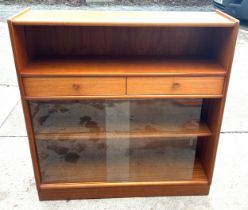 Natural 2 drawer teak bookcase 43 inches tall 40 inches wide 12 inches depth