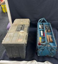 two metal tool boxes with contents