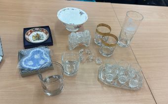 Selection of glassware and porcelain items to include Swarozski animals etc