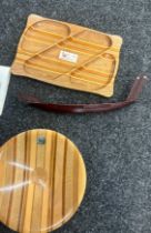 Three pieces of New Zealand Wood to include bowl, boat and biscuit tray