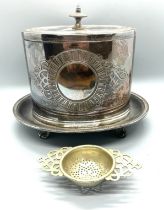 Silver plated tea caddy with strainer