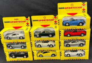 Selection of 10 boxed Shell sportscars to include Lotus Elan, Ferrari 347ts, BMW 850i