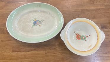 Clarice cliff meat plate and a clarice cliff bowl, 16 inches long