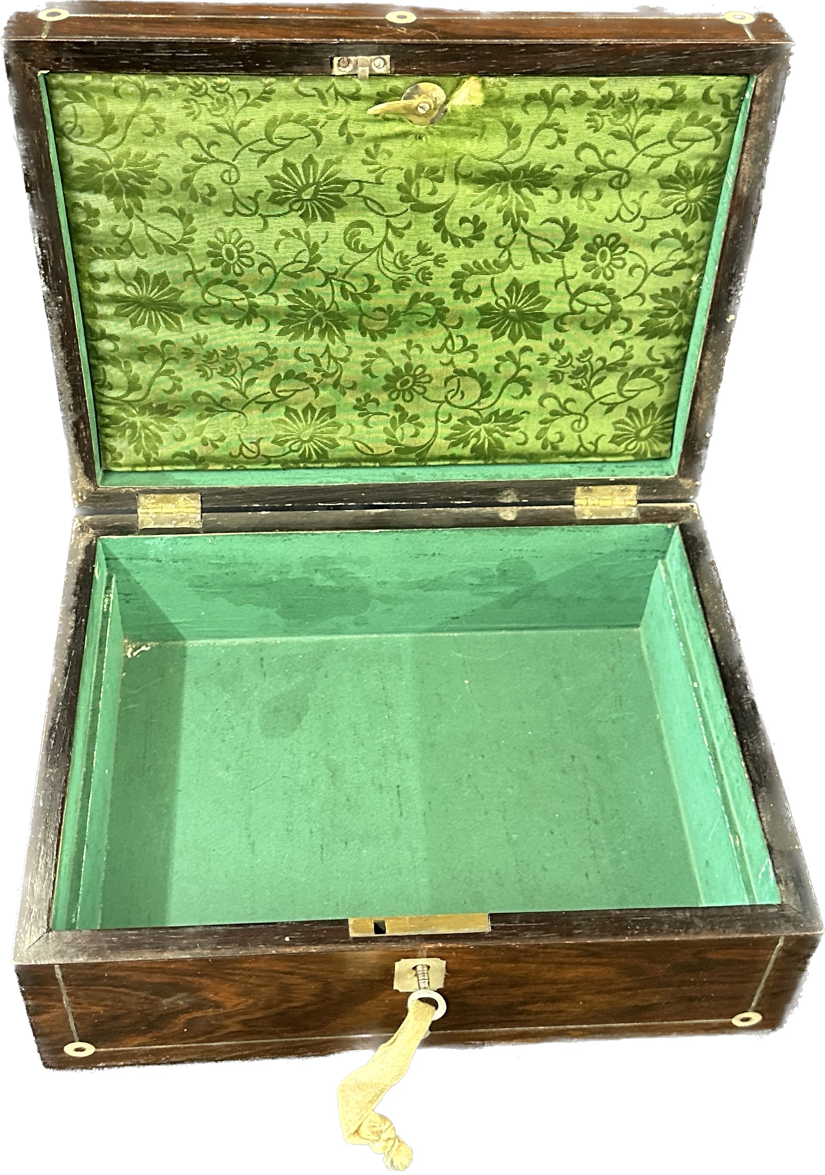 Mother of pearl inlaid Rosewood small sewing box with key, approximate measurements: Width 10 - Image 4 of 4