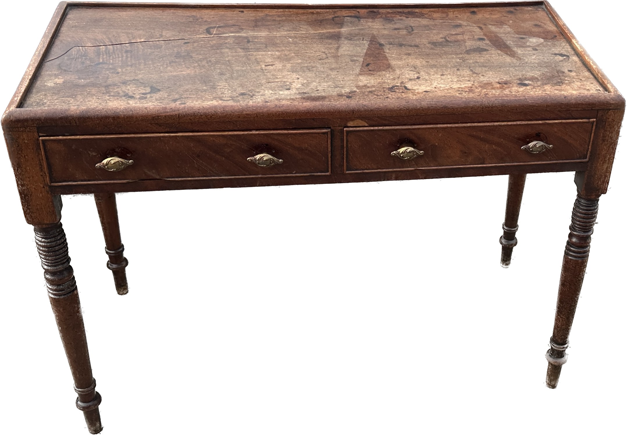 2 Drawer antique mahogany side table measures approximately 27 inches tall 37 inches wide 17