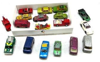 Large selection of vintage diecast cars includes Matchbox, corgi cars etc