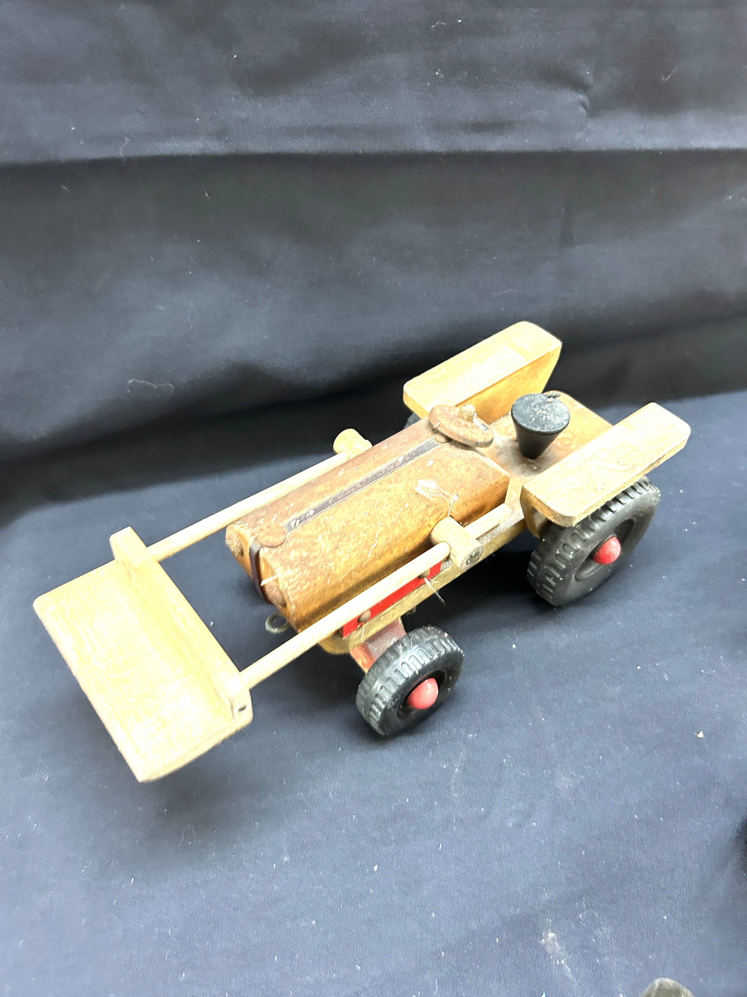 Three child vintage wooden tractors largest measures 11 inches long - Image 4 of 4