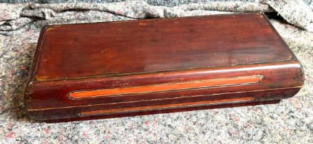 Mahogany oriental box measures approx 26 inches, 11.5 deep and 6 tall