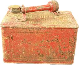 Vintage 1/2 gallon petrol can Pat no 05099, with funnel, approximate can measurements: Length 10,