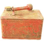 Vintage 1/2 gallon petrol can Pat no 05099, with funnel, approximate can measurements: Length 10,