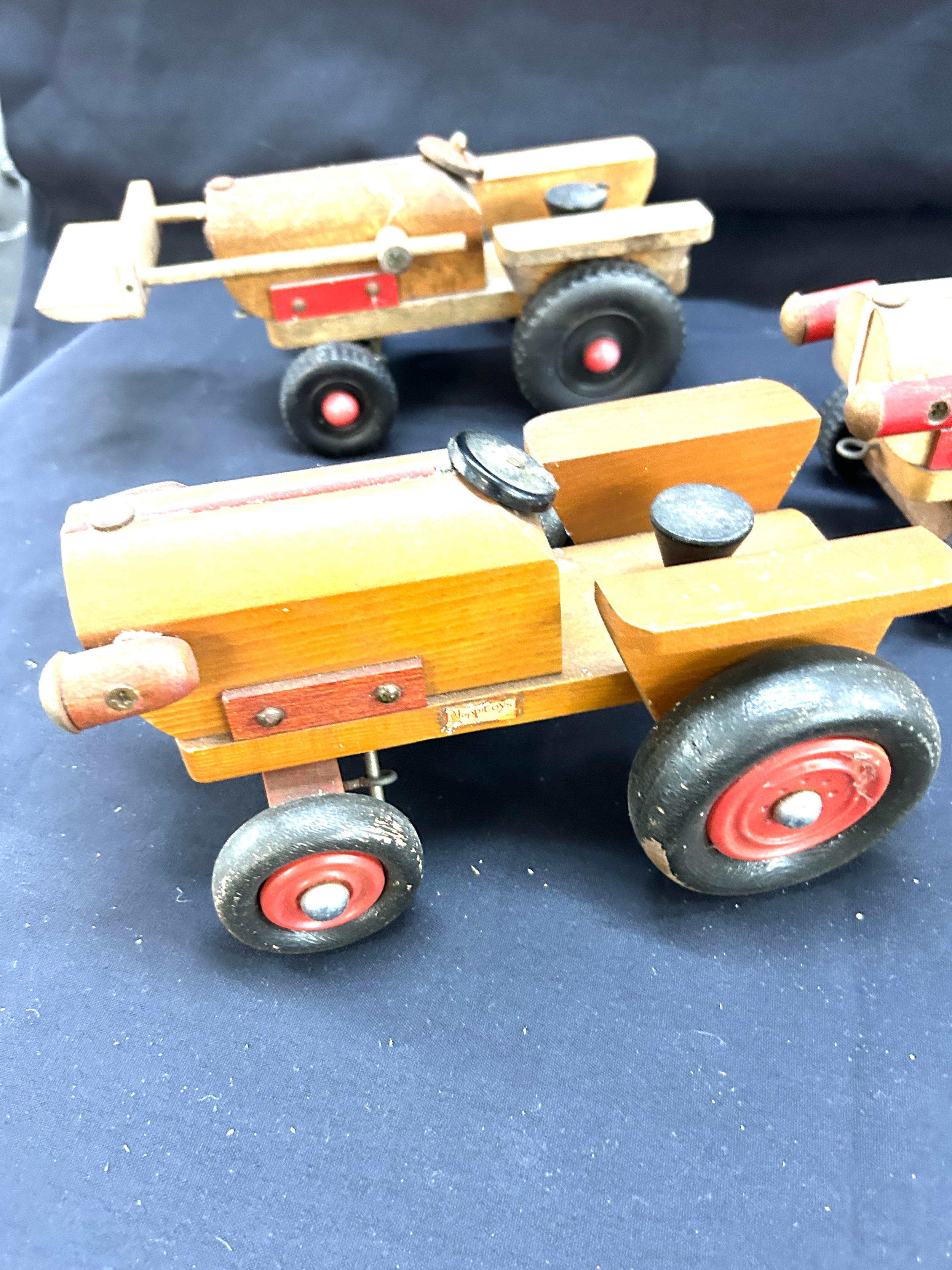 Three child vintage wooden tractors largest measures 11 inches long - Image 3 of 4