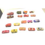 Large selection of vintage dye cast cars includes Matchbox, corgi cars etc