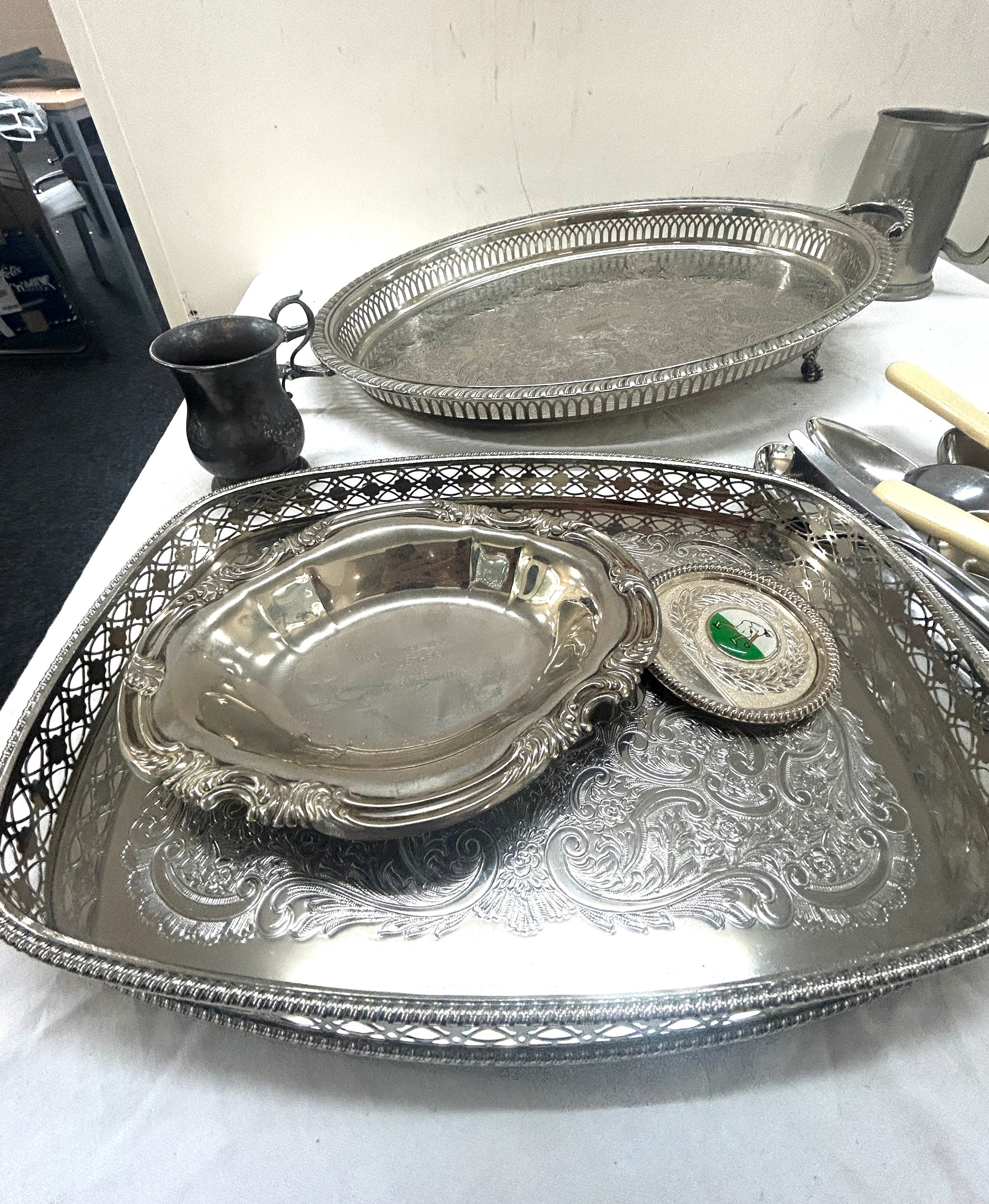 Selection of metal ware includes trays, cutlery etc - Image 2 of 5