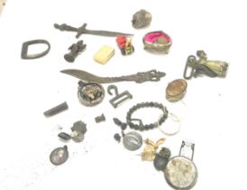 Selection of assorted metal detector finds includes letter openers etc