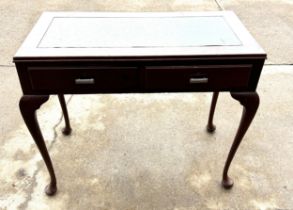 Mahogany queen Anne two drawer ladies desk measures approx 30 inches tall by 36 inches wide and 18