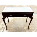 Mahogany queen Anne two drawer ladies desk measures approx 30 inches tall by 36 inches wide and 18