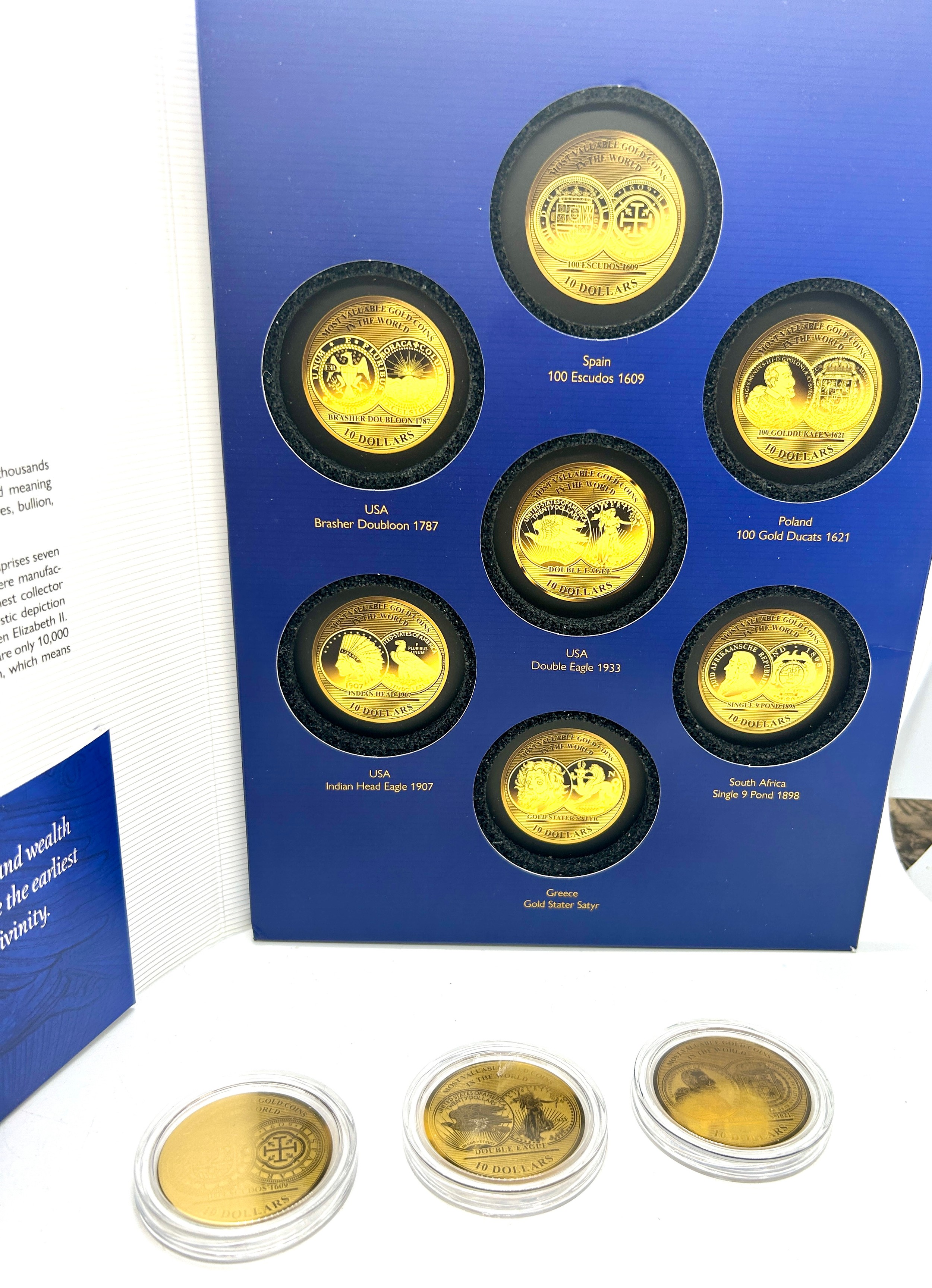 3 Solomon Islands, gold plated $10 coins by the worlds most valuable gold coins, to include USA - Image 2 of 3