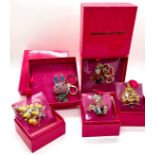 Selection 5 boxed as new vintage Butler and Wilson keyrings and brooches to include a bunny, teddy