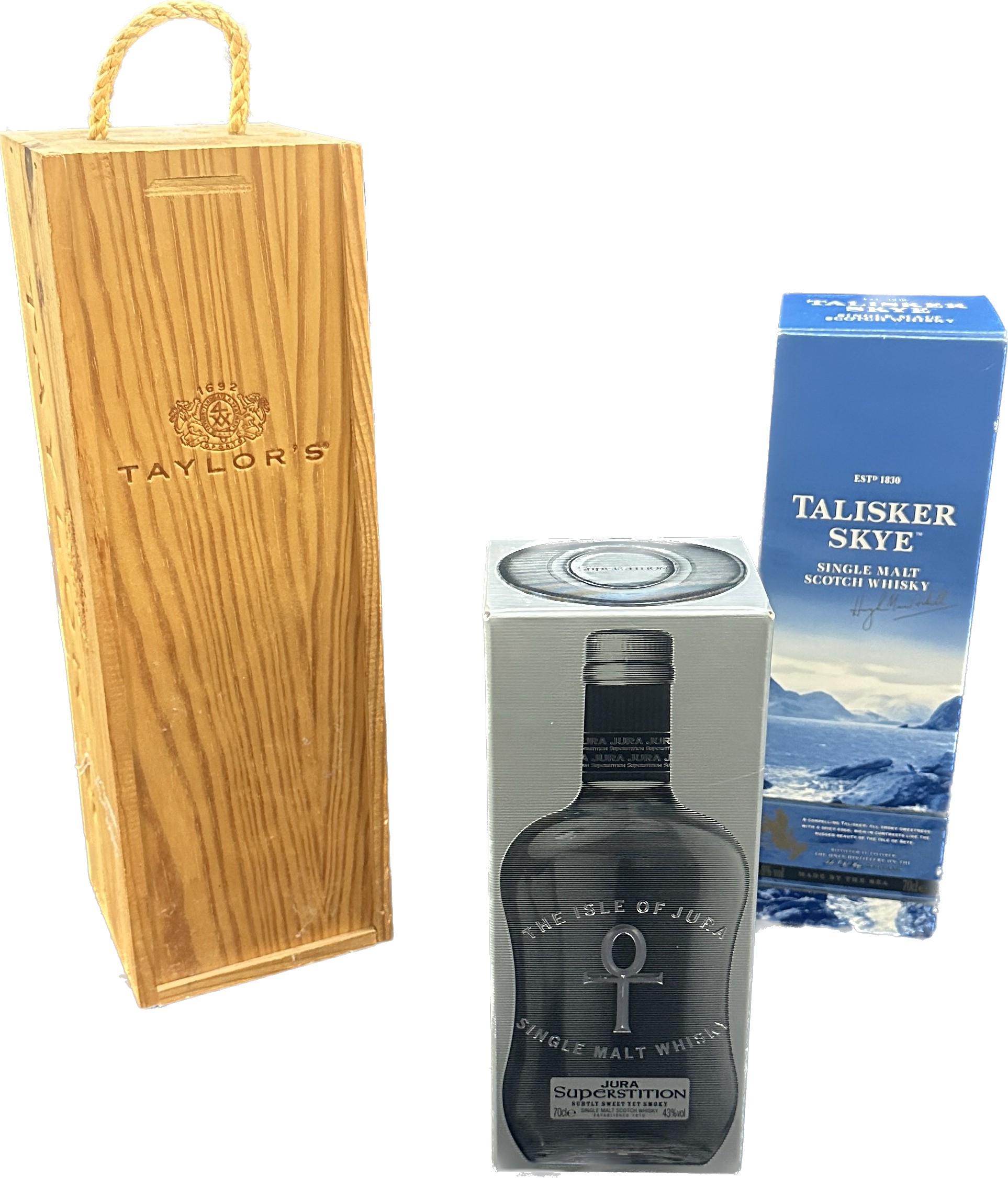 Selection of alcohol to include ' Jura Superstition 1810', ' Talisker Skye single malt scotch whisky