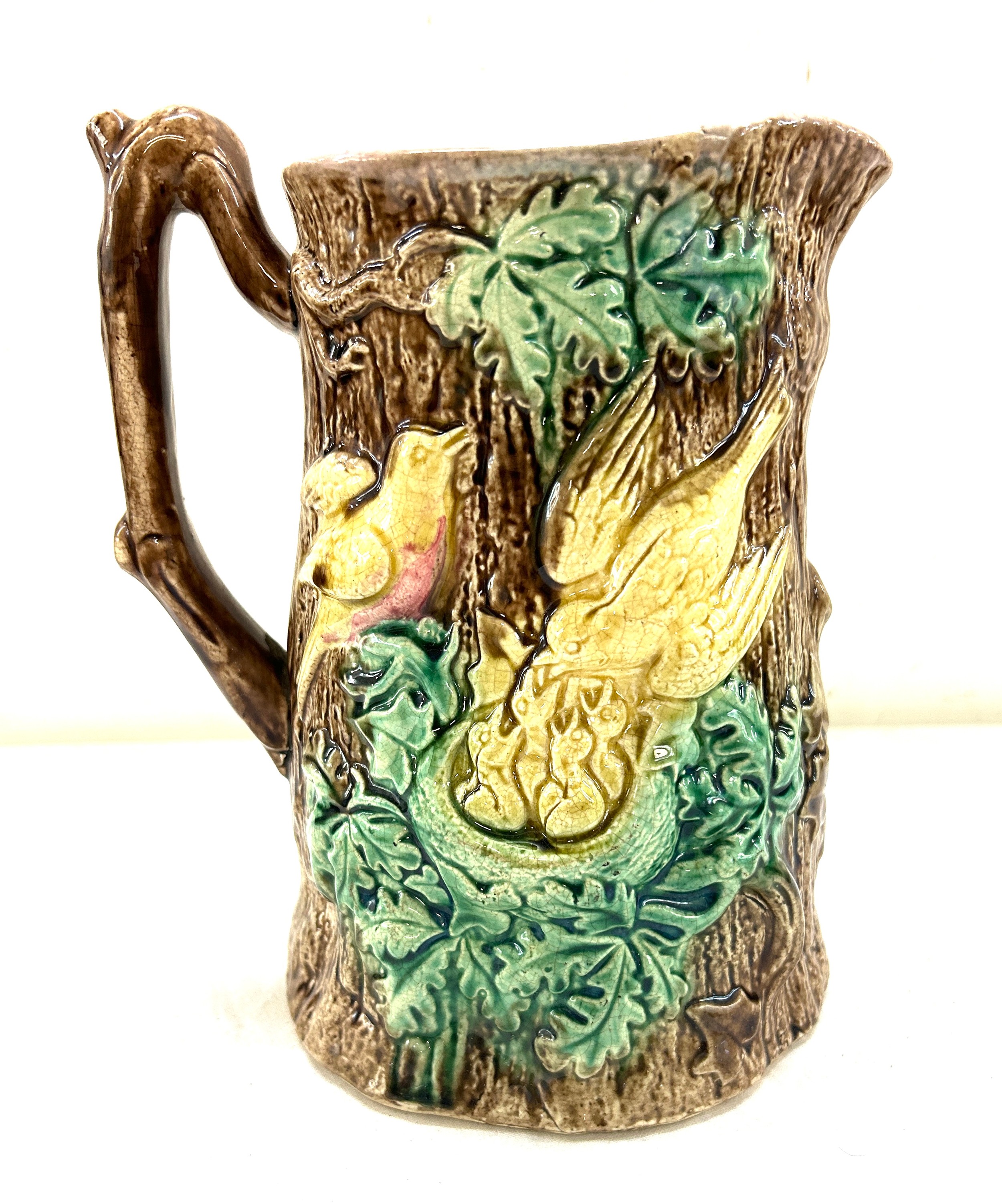 Victorian majolica jug overall height 9 inches