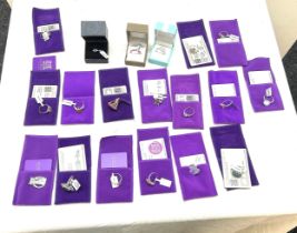 Selection of 16 Gemporia Silver stone set rings, mostly with COAs