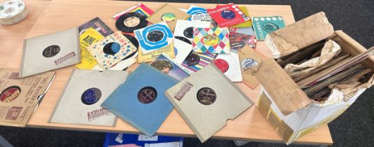 Selection of 45's and 78's vinyl records to include Tom Jones, Rod Stewart, Billy Cotton etc