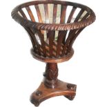 Reproduction mahogany plant stand measures approx 27 inches tall by 19.5 diameter