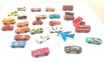 Large selection of vintage diecast cars includes Matchbox, corgi cars etc