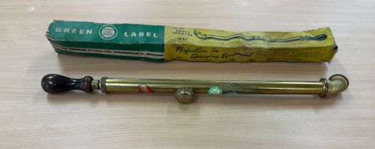 Vintage green label brass sprayer size 16 x 1 in original box