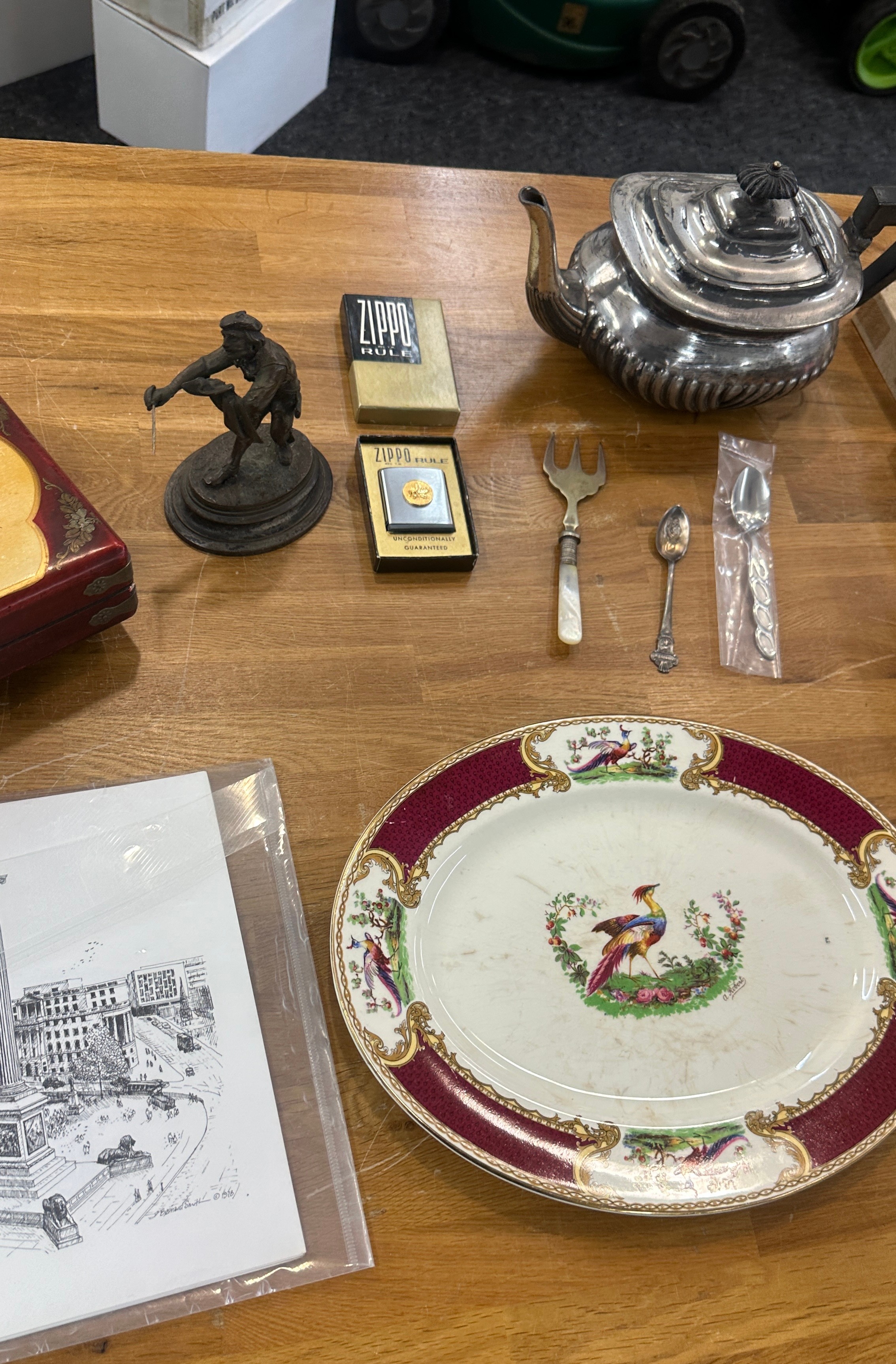 Chinese cased abacus, ER Efficiency Decoration medal, selection of postcards, bronze etc - Image 3 of 5