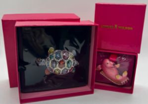 Boxed as new vintage Butler and Wilson multi jewelled turtle brooch together with a boxed Butler and