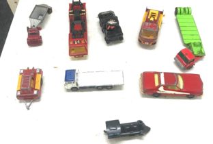 Large selection of vintage diecast cars includes Matchbox, corgi cars etc