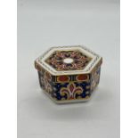 Hexagonal Royal Crown Derby Imari 1297 lidded trinket