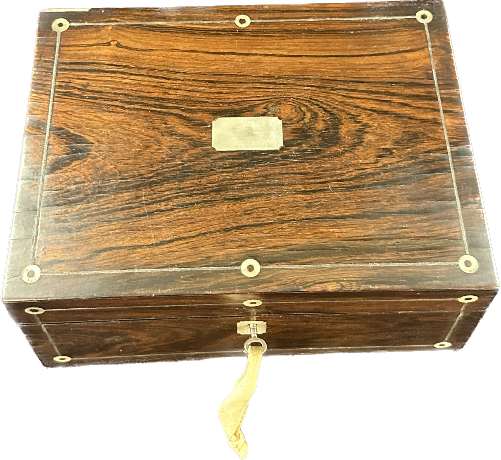 Mother of pearl inlaid Rosewood small sewing box with key, approximate measurements: Width 10 - Image 3 of 4