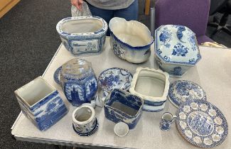 Selection of blue and white pottery