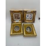 4 Miniature gilt framed prints, measures approximately 5 inches tall 4 inches wide