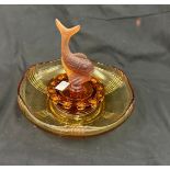 1930s amber glass flying fish bowl