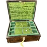 Mother of pearl inlaid Rosewood small sewing box with key, approximate measurements: Width 10