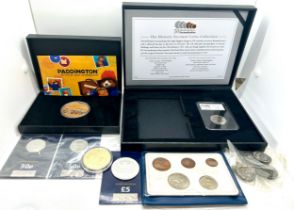 Selection of english and foreign coins to include a proof £5 coin proof 2021 50p piece Paddington