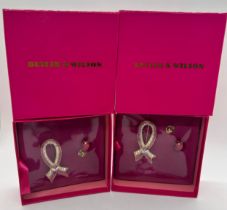 2 boxed Butler & Wilson vintage pink ribbon brooches with love heart pin badge